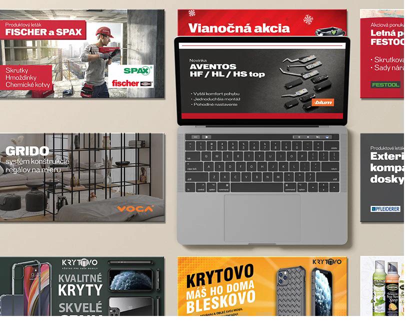 Ukážka webových bannerov a digitálnej reklamy — grafický dizajn pre online kampane
